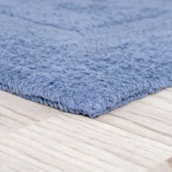 2-piece 100-percent Cotton Bathmat, Reversible, Soft, Absorbent Bathroom Rugs, Blue