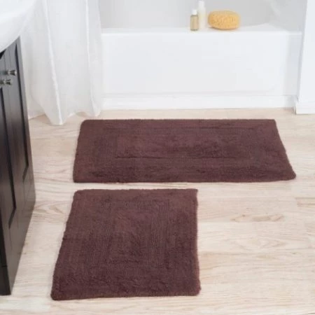 Hastings Home Set of 2 100-percent Cotton Bathmat Reversible, Soft, Absorbent Bathroom Rugs, Chocolate