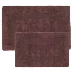 Set of 2 100-percent Cotton Bathmat Reversible, Soft, Absorbent Bathroom Rugs, Chocolate