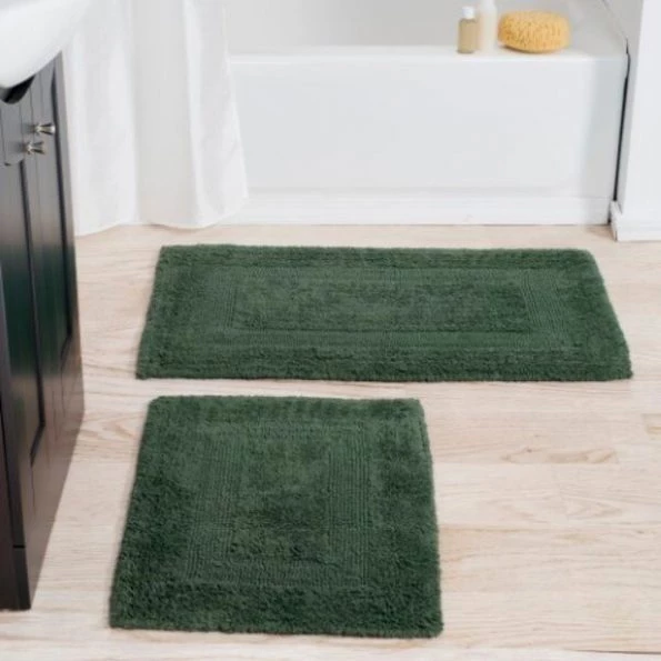 2-piece 100-percent Cotton Bathmat, Reversible, Soft, Absorbent Bathroom Rugs, Green