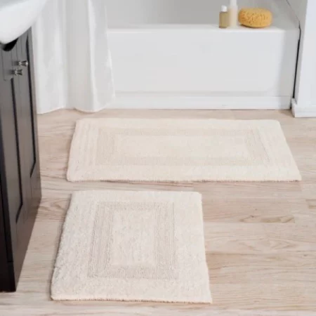 Hastings Home 2-piece 100-percent Cotton Bathmat, Reversible, Soft, Absorbent Bathroom Rugs, Ivory