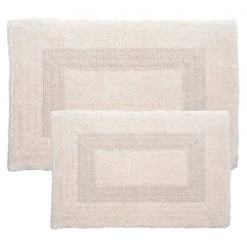 2-piece 100-percent Cotton Bathmat, Reversible, Soft, Absorbent Bathroom Rugs, Ivory
