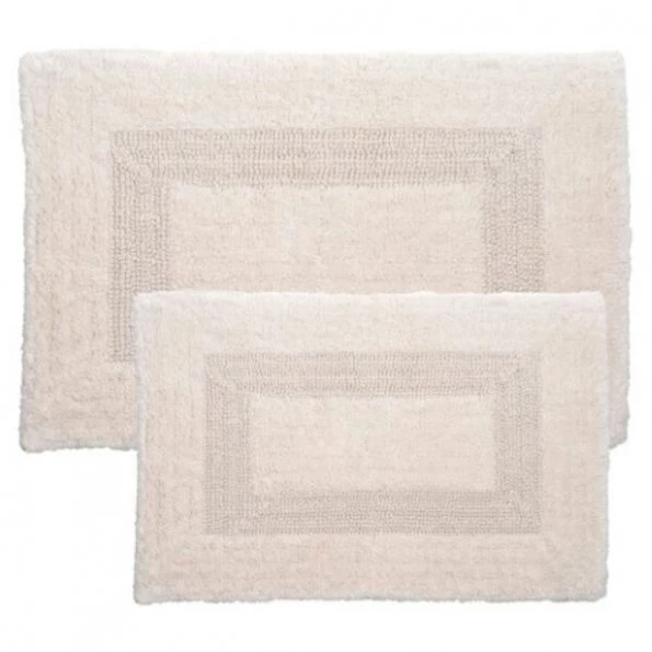 2-piece 100-percent Cotton Bathmat, Reversible, Soft, Absorbent Bathroom Rugs, Ivory