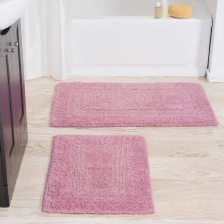 Hastings Home 2-piece 100-percent Cotton Bathmat, Reversible, Soft, Absorbent Bathroom Rugs, Rose