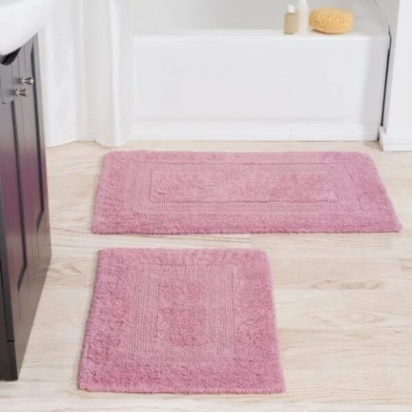 2-piece 100-percent Cotton Bathmat, Reversible, Soft, Absorbent Bathroom Rugs, Rose