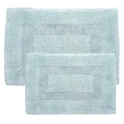 2-piece 100-percent Cotton Bathmat, Reversible, Soft, Absorbent Bathroom Rugs, Seafoam