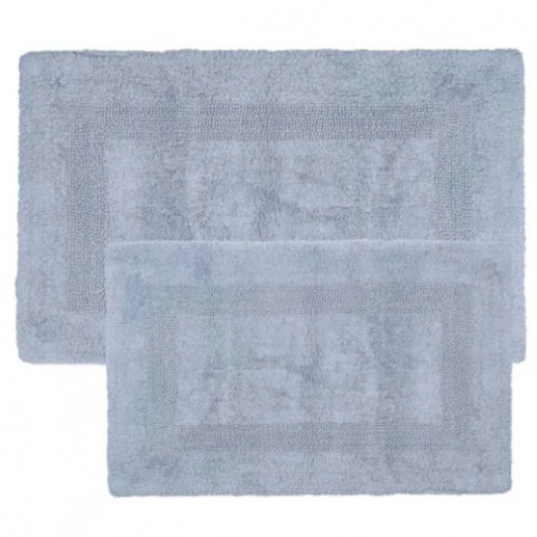 2-piece 100-percent Cotton Bathmat Set, Reversible, Soft, Absorbent Bathroom Rugs, Silver