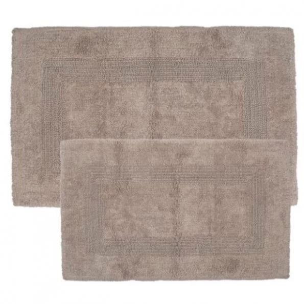 2-piece 100-percent Cotton Bathmat, Reversible, Soft, Absorbent Bathroom Rugs, Taupe