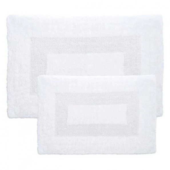 2-piece 100-percent Cotton Bathmat, Reversible, Soft, Absorbent Bathroom Rugs, White