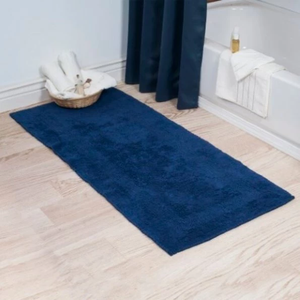 100-percent Cotton Bathmat 24×60 Long Bathroom Runner, Reversible, Soft, Absorbent, Rug, Navy