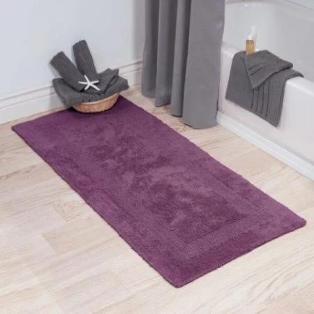 Hastings Home 100-percent Cotton Bath Mat Plush 24x60 Long Bathroom Runner Reversible Washable Rug (Eggplant)