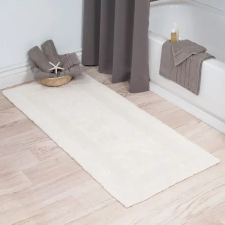 Hastings Home 100-percent Cotton Bathmat 24x60 Long Bathroom Runner, Reversible, Soft, Absorbent, Rug, Ivory