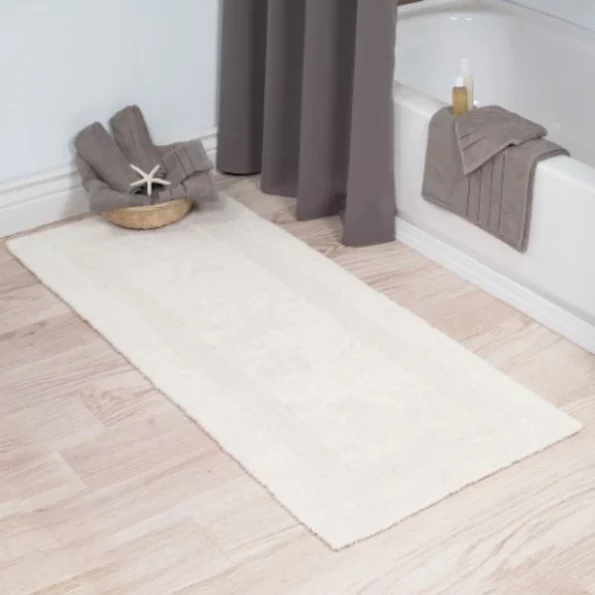 100-percent Cotton Bathmat 24×60 Long Bathroom Runner, Reversible, Soft, Absorbent, Rug, Ivory