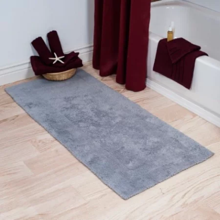 Hastings Home 100-percent Cotton Bath Mat 24x60 Long Bathroom Runner, Reversible, Soft, Absorbent, Rug, Silver