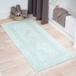 100-percent Cotton Bathmat 24×60 Long Bathroom Runner, Reversible, Soft, Absorbent, Rug, Seafoam