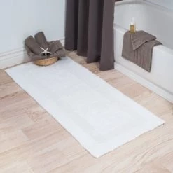 100-percent Cotton Bathmat 24×60 Long Bathroom Runner, Reversible, Soft, Absorbent, Rug, White