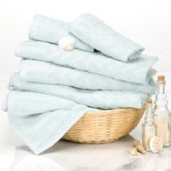 Hastings Home 6-Piece Cotton Deluxe Plush Bath Towel Set, Chevron Pattern Spa Luxury Decorative Towels (Seafoam)