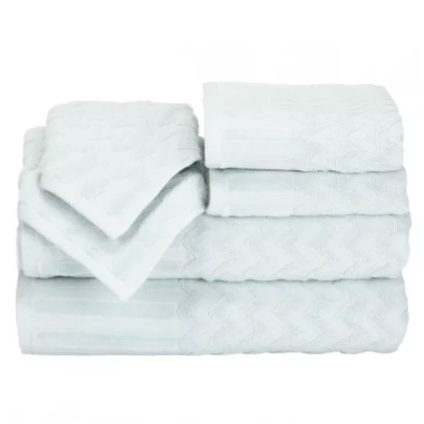 6-Piece Cotton Deluxe Plush Bath Towel Set, Chevron Pattern Spa Luxury Decorative Towels (Seafoam)