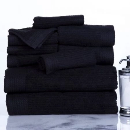 Hastings Home Ribbed 100 Percent Cotton 10 Piece Towel Set - Black