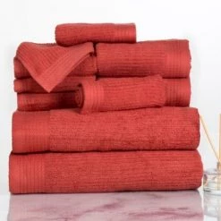 Hastings Home Ribbed 100 Percent Cotton 10 Piece Towel Set – Brick