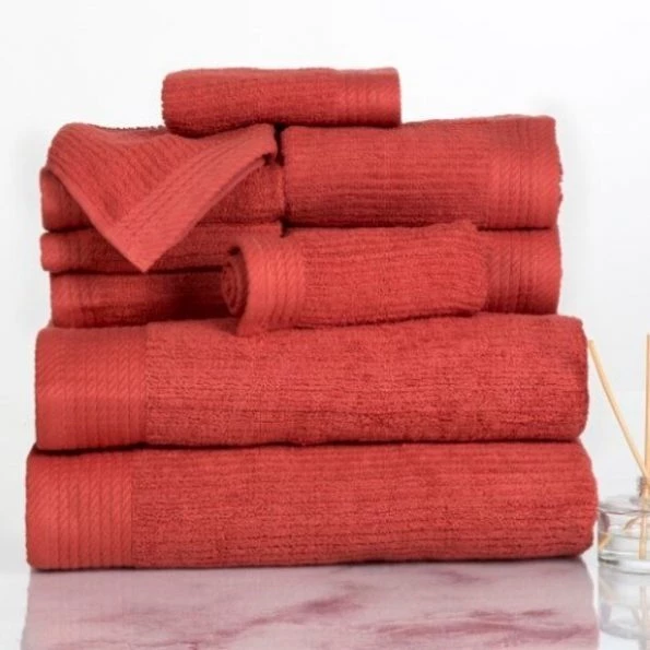 Hastings Home Ribbed 100 Percent Cotton 10 Piece Towel Set – Brick