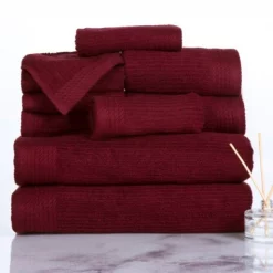 Hastings Home Ribbed 100 Percent Cotton 10 Piece Towel Set – Burgundy