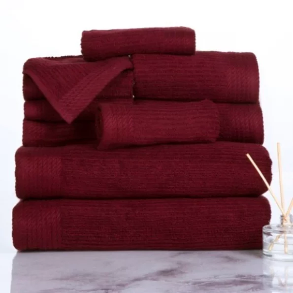 Hastings Home Ribbed 100 Percent Cotton 10 Piece Towel Set – Burgundy