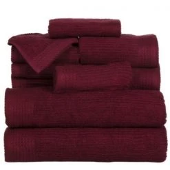 Hastings Home Ribbed 100 Percent Cotton 10 Piece Towel Set – Burgundy