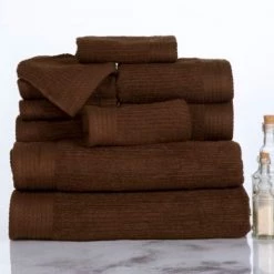 Hastings Home Ribbed 100 Percent Cotton 10 Piece Towel Set – Chocolate