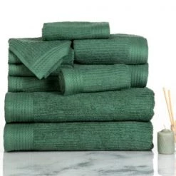 Hastings Home Ribbed 100 Percent Cotton 10 Piece Towel Set - Green
