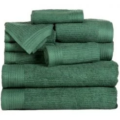 Hastings Home Ribbed 100 Percent Cotton 10 Piece Towel Set - Green 4 Hastings Home Ribbed 100 Percent Cotton 10 Piece Towel Set – Green