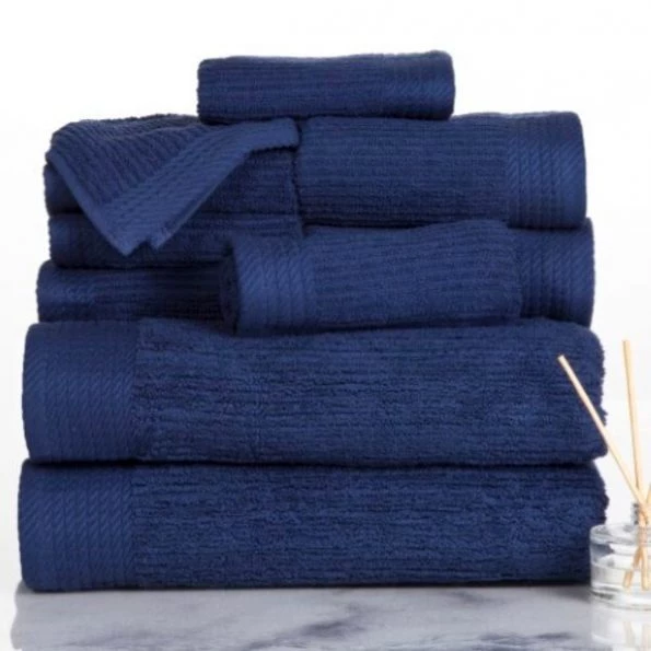 Hastings Home Ribbed 100 Percent Cotton 10 Piece Towel Set – Navy