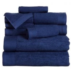 Hastings Home Ribbed 100 Percent Cotton 10 Piece Towel Set – Navy