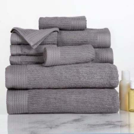 Hastings Home Ribbed 100 Percent Cotton 10 Piece Towel Set - Silver