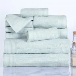 Hastings Home Ribbed 100 Percent Cotton 10 Piece Towel Set - Seafoam