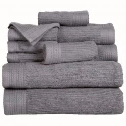 Hastings Home Ribbed 100 Percent Cotton 10 Piece Towel Set – Silver