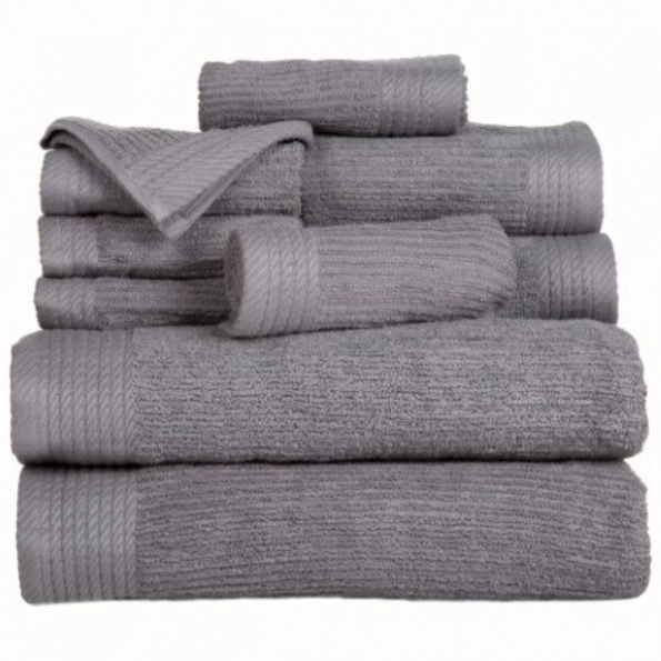 Hastings Home Ribbed 100 Percent Cotton 10 Piece Towel Set – Silver