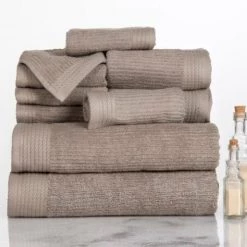 Hastings Home Ribbed 100 Percent Cotton 10 Piece Towel Set – Taupe