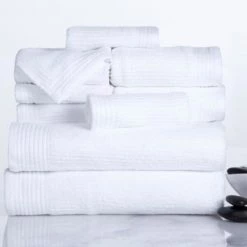 Hastings Home Ribbed 100 Percent Cotton 10 Piece Towel Set - White