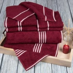 Hastings Home Rio 8 Piece 100 Percent Cotton Towel Set – Burgundy