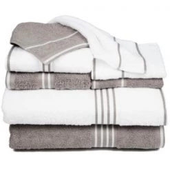 Hastings Home Rio 8 Piece 100 Percent Cotton Towel Set – White and Silver