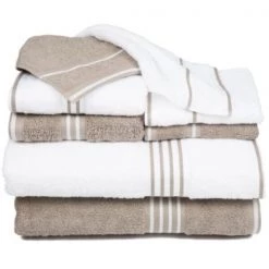 Hastings Home Rio 8 Piece 100 Percent Cotton Towel Set - White and Taupe 3 Hastings Home Rio 8 Piece 100 Percent Cotton Towel Set – White and Taupe