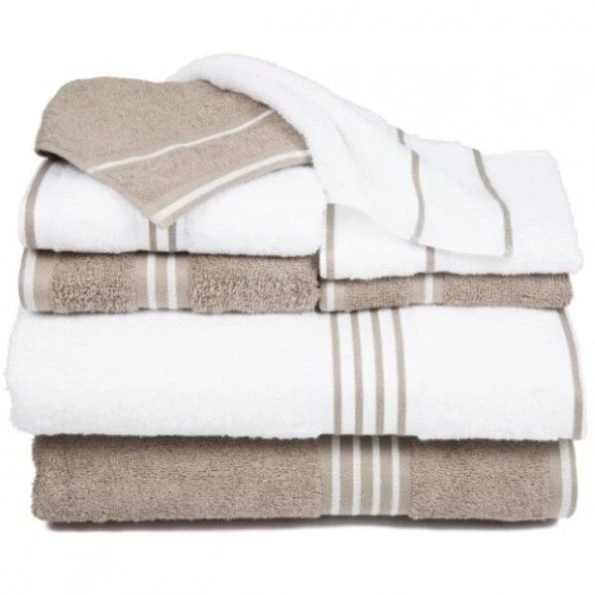 Hastings Home Rio 8 Piece 100 Percent Cotton Towel Set – White and Taupe