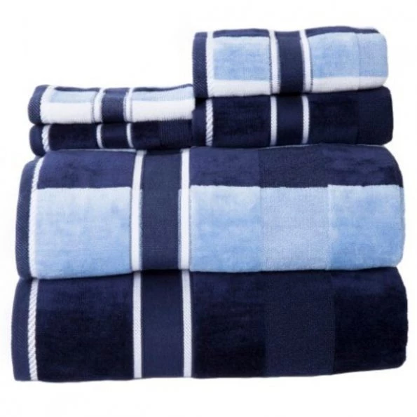 6 Piece Bathroom Towel Set- Luxurious Spa Quality 100 Percent Cotton Machine Washable (Blue/Navy)