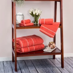 2-piece Luxury Cotton Towel Set, Bath Sheet Made from 100% Zero Twist Cotton, (Brick/White)