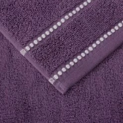 6-piece Set Luxury Cotton Towel With 2 Bath Towels, 2 Hand Towels and 2 Washcloths (Eggplant/White)