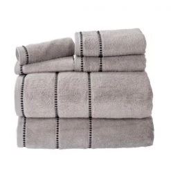 Hastings Home 2-piece Luxury Cotton Towel Set, Bath Sheet Made from 100% Zero Twist Cotton, (Silver/Black) 3 2-piece Luxury Cotton Towel Set, Bath Sheet Made from 100% Zero Twist Cotton, (Silver/Black)