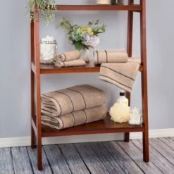 Hastings Home 2-piece Luxury Cotton Towel Set, Bath Sheet Made from 100% Zero Twist Cotton, (Taupe/Black)