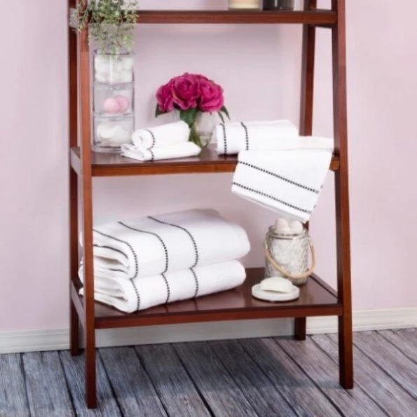 6-piece Cotton Towel Set with 2 Bath Towels, 2 Hand Towels and 2 Washcloths (White/Black)