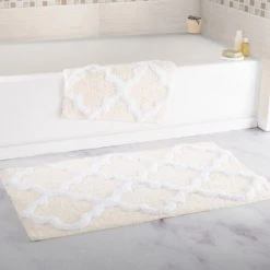 Hastings Home 100 Percent Cotton 2 Piece Trellis Bathroom Mat Set – Bone